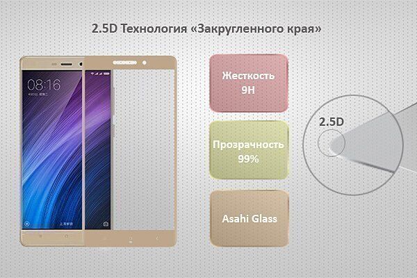 Защитное стекло для Xiaomi Redmi 4A Ainy Full Screen Cover 0.33mm (Gold/Золотистый) - 2